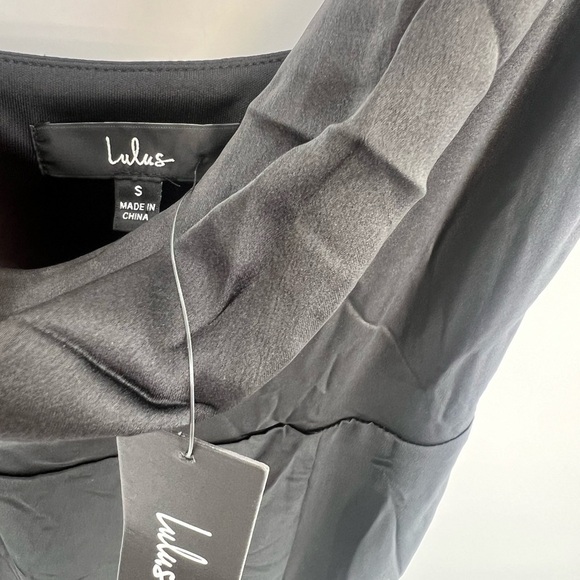 Lulus Satin Cowl Neck Front High Slit Strappy Romantic Maxi Dress In Black - Picture 7 of 10